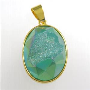 peacock green Druzy Agate oval pendant, approx 15-20mm