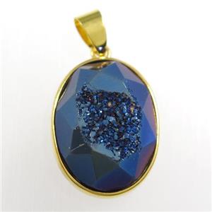 blue Druzy Agate oval pendant, approx 15-20mm