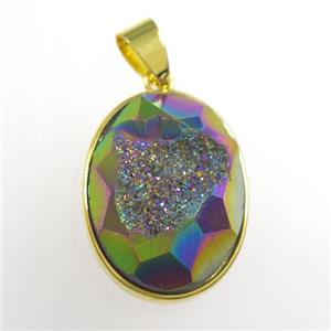 rainbow Druzy Agate oval pendant, approx 15-20mm