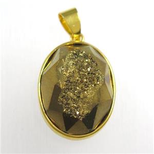 gold Druzy Agate oval pendant, approx 15-20mm