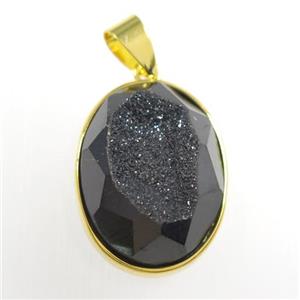 black Druzy Agate oval pendant, approx 15-20mm