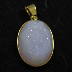 white AB-color Druzy Agate oval pendant, approx 15-20mm