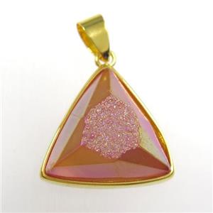 red Druzy Agate triangle pendant, approx 17mm