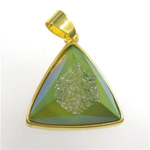 green Druzy Agate triangle pendant, approx 17mm