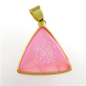 pink Druzy Agate triangle pendant, approx 17mm