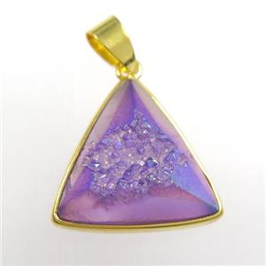 purple Druzy Agate triangle pendant, approx 17mm