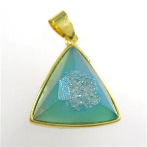 peacock green Druzy Agate triangle pendant, approx 17mm