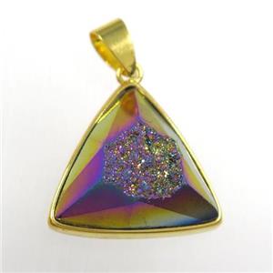 rainbow Druzy Agate triangle pendant, approx 17mm