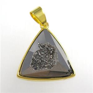 silver Druzy Agate triangle pendant, approx 17mm