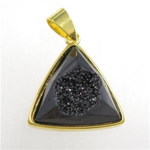 black Druzy Agate triangle pendant, approx 17mm
