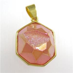 red Druzy Agate polygon pendant, approx 15-18mm