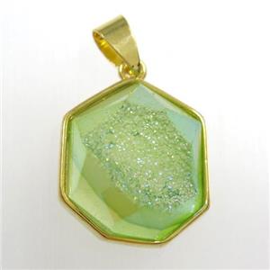 green Druzy Agate polygon pendant, approx 15-18mm