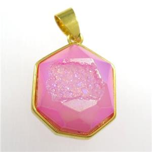 pink Druzy Agate polygon pendant, approx 15-18mm