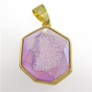 purple Druzy Agate polygon pendant, approx 15-18mm