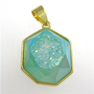 peacock green Druzy Agate polygon pendant, approx 15-18mm