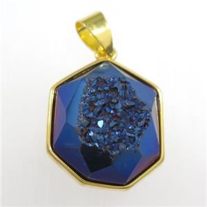 blue Druzy Agate polygon pendant, approx 15-18mm