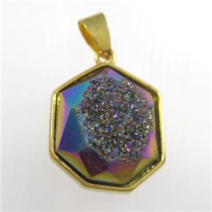 rainbow Druzy Agate polygon pendant, approx 15-18mm