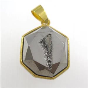 silver Druzy Agate polygon pendant, approx 15-18mm