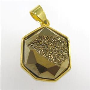 gold Druzy Agate polygon pendant, approx 15-18mm