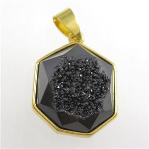 black Druzy Agate polygon pendant, approx 15-18mm