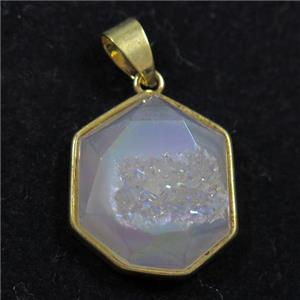 white AB-color Druzy Agate polygon pendant, approx 15-18mm