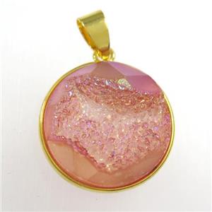 red Druzy Agate circle pendant, approx 18mm dia