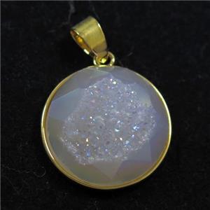 white AB-color Druzy Agate circle pendant, approx 18mm dia