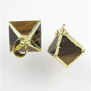 Tiger eye stone pendant, gold plated, approx 14x14mm