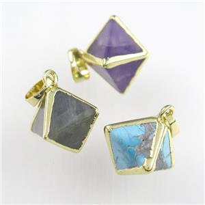 mix gemstone pendant, starball,gold plated, approx 14x14mm