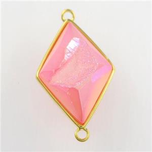 pink Druzy Agate rhombus connector, approx 16-22mm