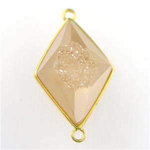 gold champagne Druzy Agate rhombus connector, approx 16-22mm
