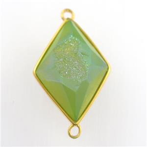 green Druzy Agate rhombus connector, approx 16-22mm