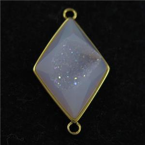 white AB-color Druzy Agate rhombus connector, approx 16-22mm