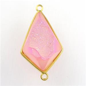 pink Druzy Agate teardrop connector, approx 16-25mm