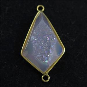 white AB-color Druzy Agate teardrop connector, approx 16-25mm