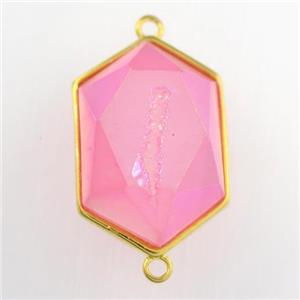 pink Druzy Agate polygon connector, approx 15-23mm