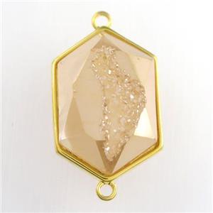 gold champagne Druzy Agate polygon connector, approx 15-23mm