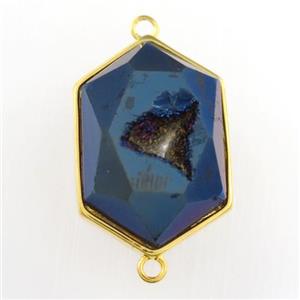 blue Druzy Agate polygon connector, approx 15-23mm