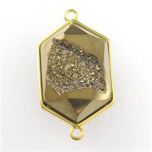 golden Druzy Agate polygon connector, approx 15-23mm