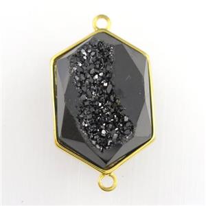 black Druzy Agate polygon connector, approx 15-23mm
