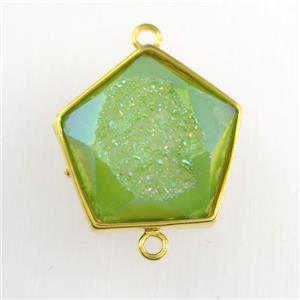 green Druzy Agate polygon connector, approx 12-17mm