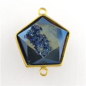 blue Druzy Agate polygon connector, approx 12-17mm