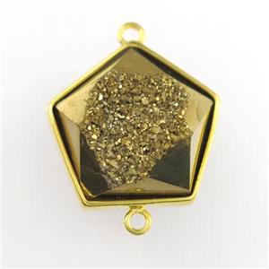 golden Druzy Agate polygon connector, approx 12-17mm