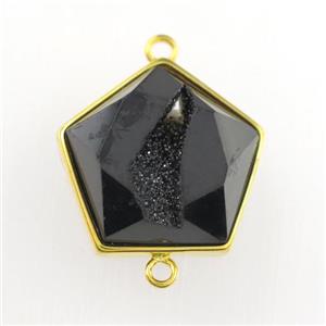 black Druzy Agate polygon connector, approx 12-17mm