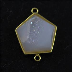 white ab-color Druzy Agate polygon connector, approx 12-17mm