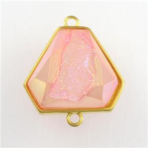 pink Druzy Agate triangle connector, approx 16-18mm