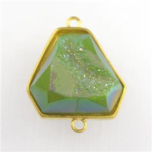 green Druzy Agate triangle connector, approx 16-18mm