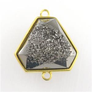 silver Druzy Agate triangle connector, approx 16-18mm