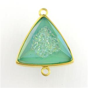 peacock green Druzy Agate triangle connector, approx 18mm