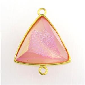 pink Druzy Agate triangle connector, approx 18mm